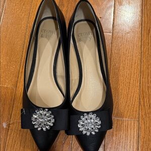 Crown & Ivy Black Flats with Crystal Embellishment